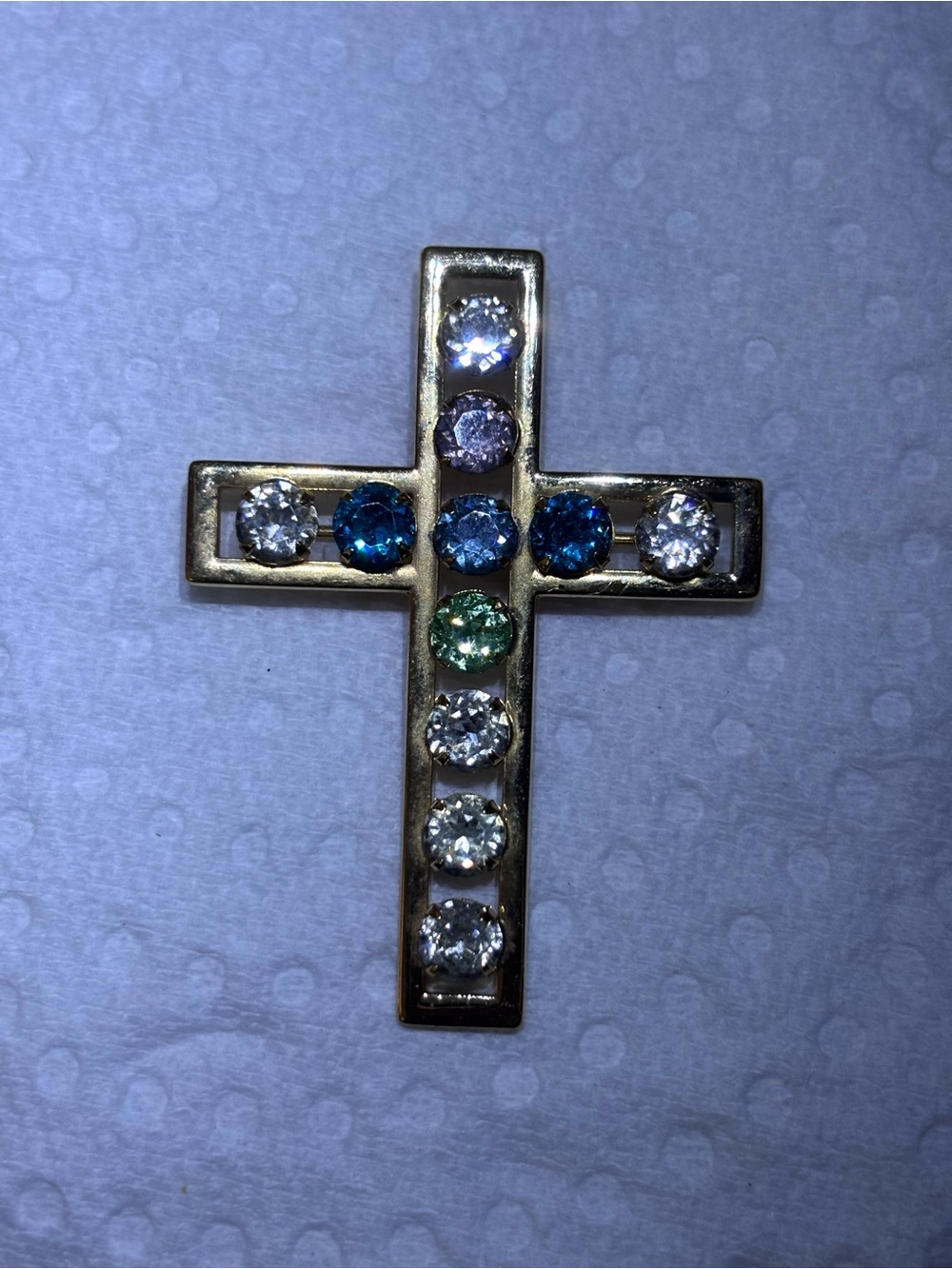 Van Dell Gold Filled Cross Brooch with Rhinestones